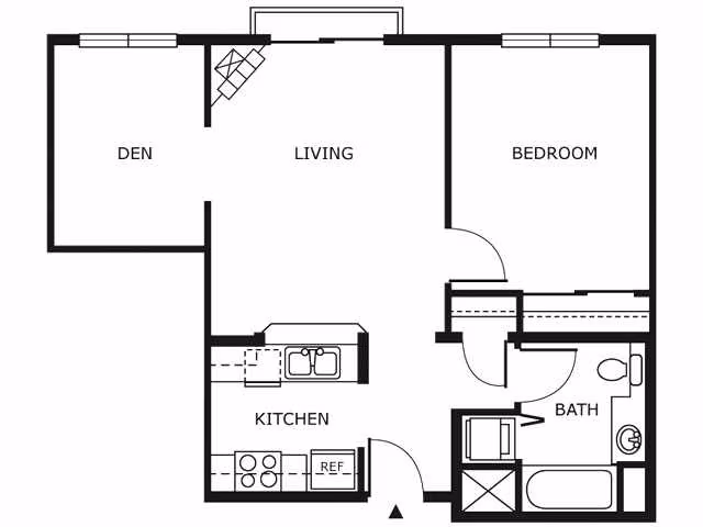 1 Bed 1 Bath A3 113 floor plan